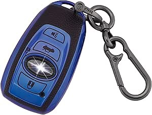 EKALA for Subaru Key Fob Cover with Keychain Fit for 2024 Crosstrek/Forester/Outback for Subaru Impreza WRX STI BRZ Crosstrek Ascent Legacy 4 Buttons TPU and Leather Car Key Protector (PW-Sbr-E)