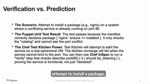 Here's one of the Test Kitchen Use Case. There are many such examples and scenarios that help you understand the difference between Progress Chef and Puppet. Watch the full webinar to understand what suits your needs - Chef vs Puppet: Choosing the Right Infrastructure Automation Solution - https://prgress.co/4rzd7Iz #ProgressChef #Puppet | Progress Chef