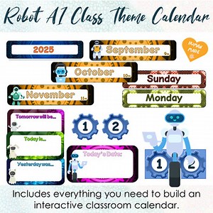 Robot & AI Themed Classroom Calendar/Class Display/Calendar Banner
