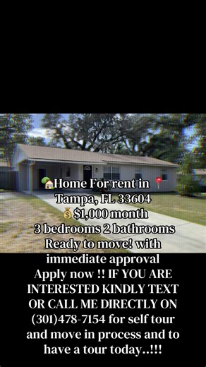 🏡 Beautiful Home for Rent in Tampa, FL! 🌴✨ 📍 2009 E Humphrey St, Tampa, FL 33604 💰 Only $1,000/month Looking for a comfortable and affordable place to call home? This charming property is move-in ready and perfect for families or anyone seeking space and convenience! 🛏️ 3 Spacious Bedrooms 🛁 2 Bathrooms 🏠 Clean, well-maintained, and ready for immediate move-in ⚡ Fast & Easy Approval Process Enjoy a peaceful neighborhood while staying close to everything Tampa has to offer — shopping, dini