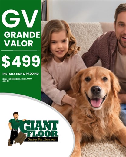 $499 INSTALLED. YES, YOU READ THAT RIGHT.  The GV Grande Valor Carpet installed with padding, perfect for any room, and ready to upgrade your home before the holidays! Tag someone who needs a flooring refresh! https://giantfloor.com/inventory/1-99-or-less/gv-grande-valor-carpet-60/ | Giant Floor | Facebook