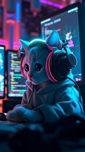 The Game Developer's Code is Full of Bugs... Cute Bugs. Kitten coding and making his game.