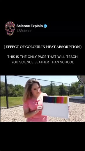 science on Instagram: "The effect of color on heat absorption is largely determined by how much light a surface reflects or absorbs. Darker colors, especially black, absorb more light and convert it into heat, making them warmer under sunlight. Lighter colors, such as white, reflect most of the light, absorbing less energy and staying cooler. This is because dark colors absorb a wider spectrum of light wavelengths, while light colors reflect most of them. This principle is why dark-colored objec