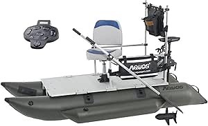 Amazon.com: AQUOS Heavy-Duty for One 8.8plusft Inflatable Pontoon Boat with Stainless Steel Guard, Folding Seat and Haswing Remote 12V 55LBS Transom Trolling Motor 2.4 G Wireless Foot Control for Fishing : Sports & Outdoors