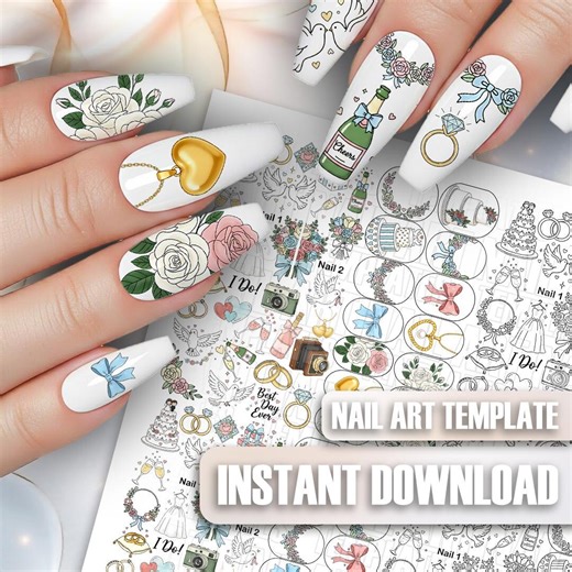 Wedding Nail Art Templates: Printable Bridal Decals & Practice Sheets - Etsy