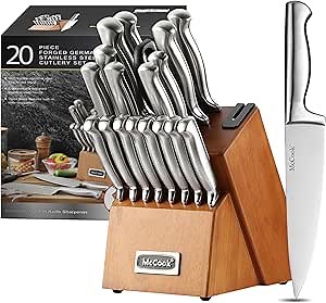 McCook® Kitchen Knife Sets,German Stainless Steel Knives Block Set with Built-in Sharpener