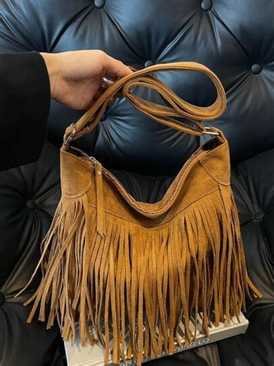 1pc Fashion Matte Design Handbag, Bohemian Vintage Versatile Crossbody Bag With Tassel, Y2K Style Shoulder Bag, Holiday Gift, Essential For Outing And Street Style , Bohemian Outfit For Women, Boho | SHEIN