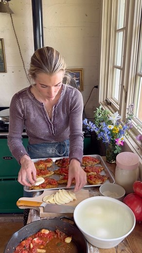 Hannah Neeleman on Instagram: "I’ve always liked to swoon Daniel with good cooking. And since this week is our 12 year anniversary I’ve been hip-deep in pans and dishes. 😎His favorite meal is chicken parmigiana, not a small ask. This year I upped the ante by rolling out homemade pasta, which made all the difference. Happy anniversary, @hogfathering 😘"