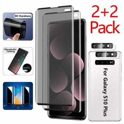 2 Packs Privacy Screen Protector Tempered Glass Film For Samsung Galaxy S10 Plus(6.4 Inch)+2 Packs Camera Lens Protector,Bubble Free,Anti-Scratch,Anti-Fingerprint,Compatible With Phone Cases, 9H Hardness Screen Protection Essentials, Applicable To Daily Shield, Office, Home Daily Shield Office Home Phone Screen Protector Phone Accessories Anti-Spy Waterproof Shockproof Anti-Fall Scratch Resistant | SHEIN