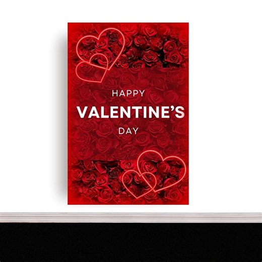 Happy Valentine's Day Sign | Elegant Red Rose Heart Poster | Instant Download - Etsy