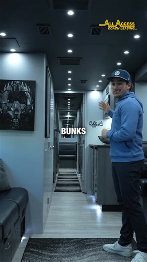 All Access Coach Leasing on Instagram: "Have a special look inside of Maverick 8-bunk crew bus, built for life on the road. 🚌 Lounge space front and back, full bathroom with shower, coolers, TVs, and room to actually breathe. When you live in it, details matter. #allaccesscoach #coachbus #tourbus #buslife"
