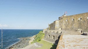 Puerto Rico tourist destination Landmark castle El Morro, Castillo San Felipe Del Morro in Old San Juan. Main tourist attraction and visited by many Caribbean cruise ship tourists on vacation. Stock Video