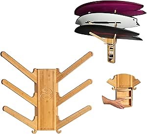 LISS The Sun Rack - Premium Wood Surfboard Wall Mount Rack Display, Ski, Snowboard Holder for 3 Boards for Garage & Home Storage with Built-In Drawer & Hooks for Longboards Shortboards, Wakeboards