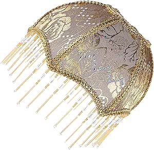 Beavorty Vintage Victorian Lamp Shade Fabric Royal Scallop Bell Shape Lampshade Princess Style Bedside Lampshade Tassel Bead Table Lamp Cover Golden, 21590HZ04N9E21