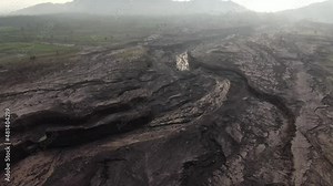 The scenery on the slopes of mount Semeru after eruption in Lumajang, East Java, Indonesia | Cinematic Aerial Footage in 4K