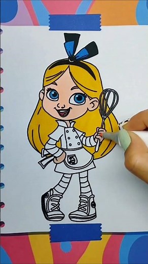 Coloring Alice from Alice’s Wonderland Bakery in Reverse | Fun Art for Kids