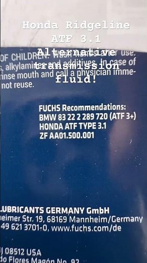 Honda Ridgeline Type ATF 3.1 Alternative transmission fluid! Pentosin 9