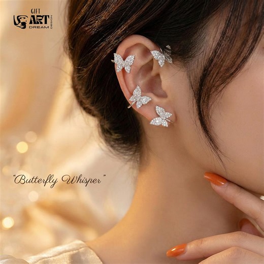 Sparkly Butterfly Ear Cuff Set, Silver Ear Climber, No Piercing, Lovers Gift - Etsy