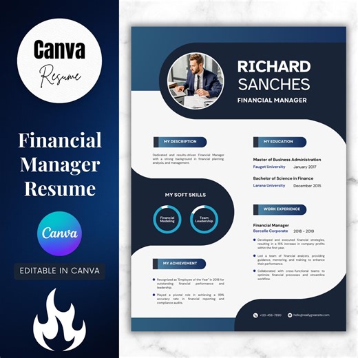 Financial Manager Resume Template: Professional Canva CV, Modern Finance Resume - Etsy