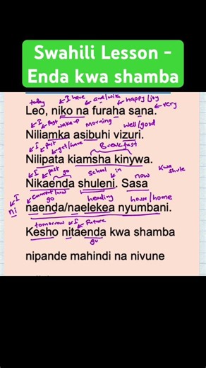 Swahili Lesson - Enda kwa shamba. #english #swahili #conversation #shorts #learning