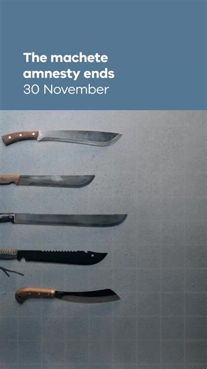 Machetes are banned in Victoria. Possession after this date carries a fine of more than $47,000 or jail time. | Department of Justice and Community Safety, Victoria, Australia
