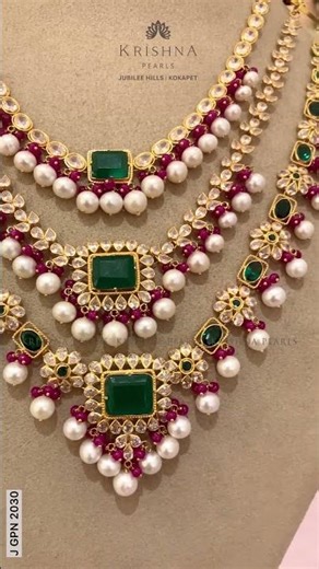 🌸 3-Layered Ruby, Pearl & Emerald Chain | Krishna Pearls ✨