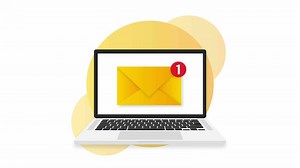 New message icon on screen of laptop. Smartphone, mobile, laptop. New nessage in flat style. Motion graphics.