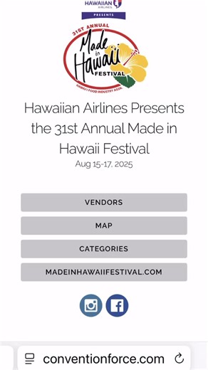Made In Hawai’i Festival on Instagram: "Interested in browsing, or viewing, our 2025 vendors after the festival? 1) Visit our website madeinhawaiifestival.com 2) Click Map & Event Guide 3) Tap Vendors - they are listed alphabetically There you can tap their vendor profile. Click their website, view their social media channels, browse their products, etc 4) Click Categories if you want to search for a vendor by category. *May not include vendors part of a larger hosted/sponsored umbrella, not all