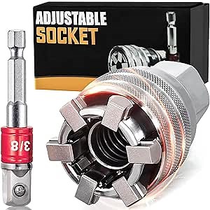 Universal Socket Wrench Set (11-32mm 7-19mm) Professional Sockets Tools Multi-function Wrench Repair Tool Kit with 3/8 inch Ratchet Wrench & Power Drill Adapter Chrome Vanadium Steel