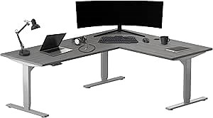 Progressive Desk L Shaped Height Adjustable Standing Desk 78" x 48" - Corner Computer Desk - Electric Stand Up Rising Workstation - Gray Frame/Gray Oak Top