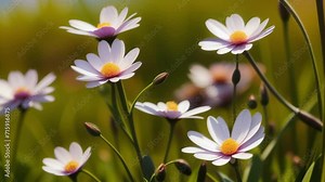 Growing and blooming field flowers in rural scene background. AI generated loop