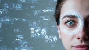 Biometric concept. Iris recognition. Smart contact lens. Security systems.