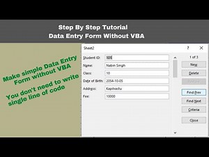 Data Entry Form without VBA | Add Data | Exit | Search | Update | Delete |