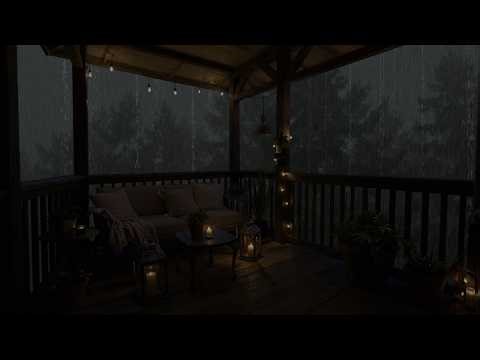 Soothing Summer Rain on the Porch with Soft Distant Thunder - Relax and Sleep Ambience