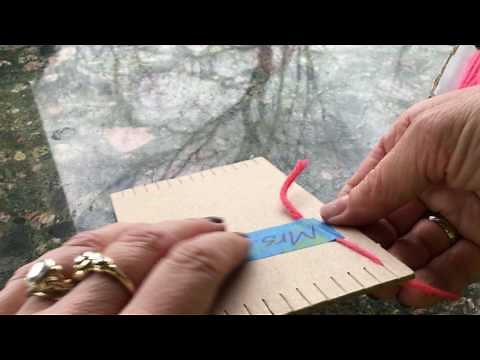 Warping a cardboard loom to make a pouch
