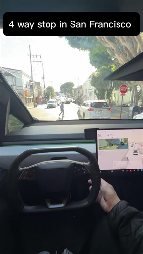 Cybertruck FSD 14.2.2.1 handles 4 way stop with Uber car blocking the side. #fyp #viral #cybertruck #fsd #tesla