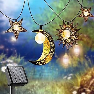 Solar String Lights Outdoor Star Moon Sun 13Ft 153In Led Solar Powered Fairy Decorative Lights for Garden Patio Yard Trees Christmas Gifts Wedding Party (Warm White) (Star Moon Sun String Lights)