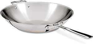 All-Clad Copper Core 5-Ply Stainless Steel Wok 14 Inch Induction Oven Broiler Safe 600F Pots and Pans, Cookware Silver