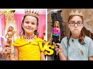 Rich Princess vs Broke Princess & Barbie Rich vs Broke Cardboard Makeover - Videos For Kids