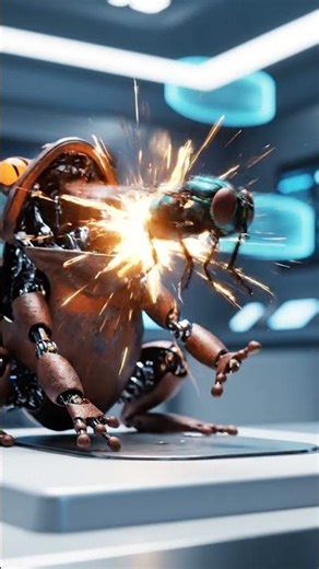 The robot frog eatinmg the fly