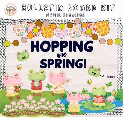 Spring Frog Bulletin Board Kit | Hopping Into Spring Classroom Door Decor | Editable (digital Download) - Etsy