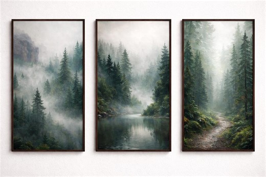Forest Triptych Wall Art – 3 Panel Nature Landscape Print – Green Forest Artwork – Printable Digital Download - Etsy