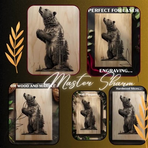 Double Exposure Bear Engraving PNG | Grizzly Forest Silhouette Laser File | Mountain Wildlife Wood Burn Art | High-res Glowforge Raster - Etsy