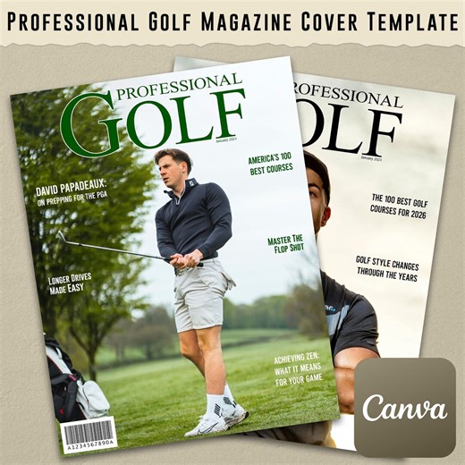 Professional Golf Magazine Cover Template on Canva (includes 24 Different "professional Golf" Logos) Customizable, Conversation Piece, Art - Etsy