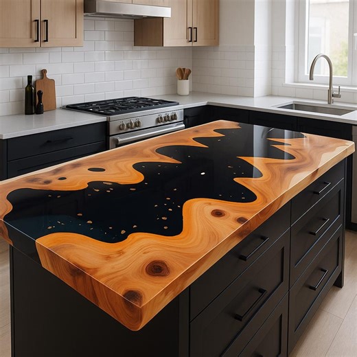 Epoxy Kitchen Countertop Walnut Wood Black Resin River Live Edge Galaxy Luxury - Etsy Canada