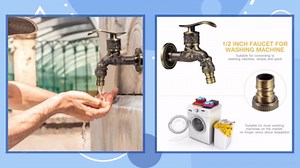 Brass Basin Taps Wall Mounted Water Faucet, Washing Machine Water Faucet Classic Tap Vintage Antique Sink Outdoor Garden Single Cold G 1/2 inch Connection Spigot