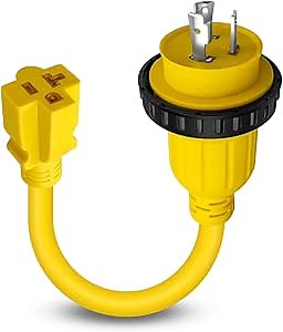 1FT Marine Shore Power Adapter, 30A to 15A/20A, NEMA L5-30P to 5-15/20R, 10AWG Twist Lock, 125V Pigtail Boat Adapter
