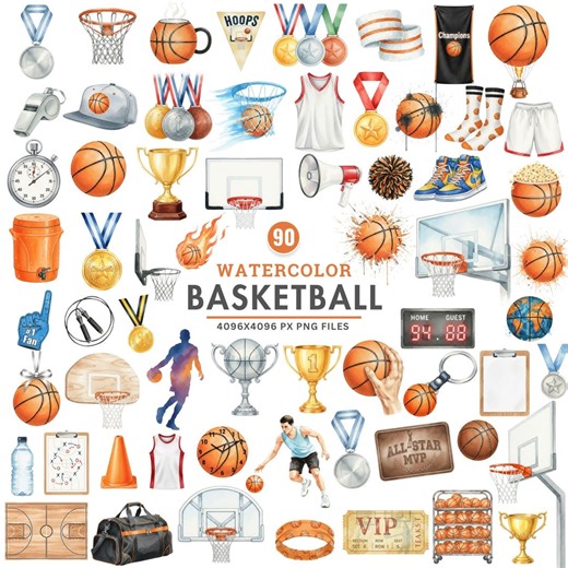 Basketball Clipart Bundle, Watercolor Basketball PNG, Sports Clipart Set, Basketball Printable, Sublimation Design, Commercial Use Cliparts - Etsy