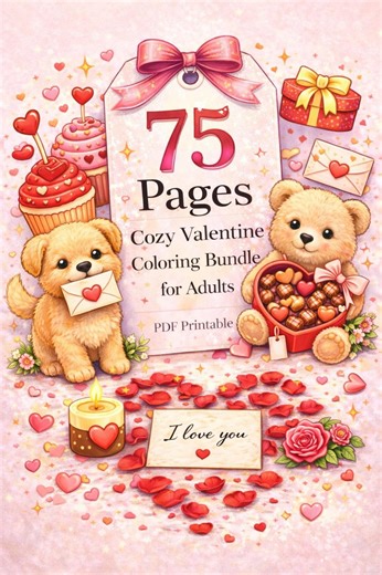 Cozy Valentine Coloring Bundle for Adults – 75 Pages | Printable PDF - Etsy
