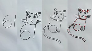 310K views · 9K reactions | How to draw a cat with 61 number for kids | Easy trick cat drawing | Priyanka creative guru | Facebook